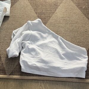 ALO Yoga White Ribbed One-Shoulder Top